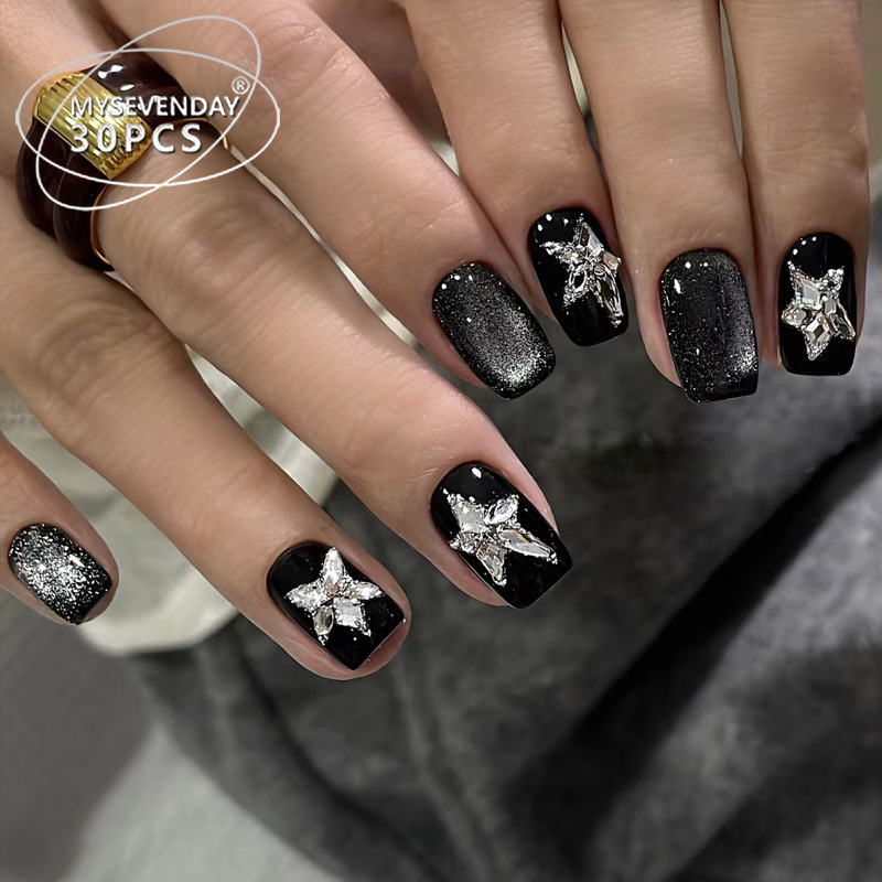 Little Red Riding Book Explosions Wear Nail Pieces Black Flash Stars Short Nail Pieces Wearable Spice Nail Pieces Finished Products