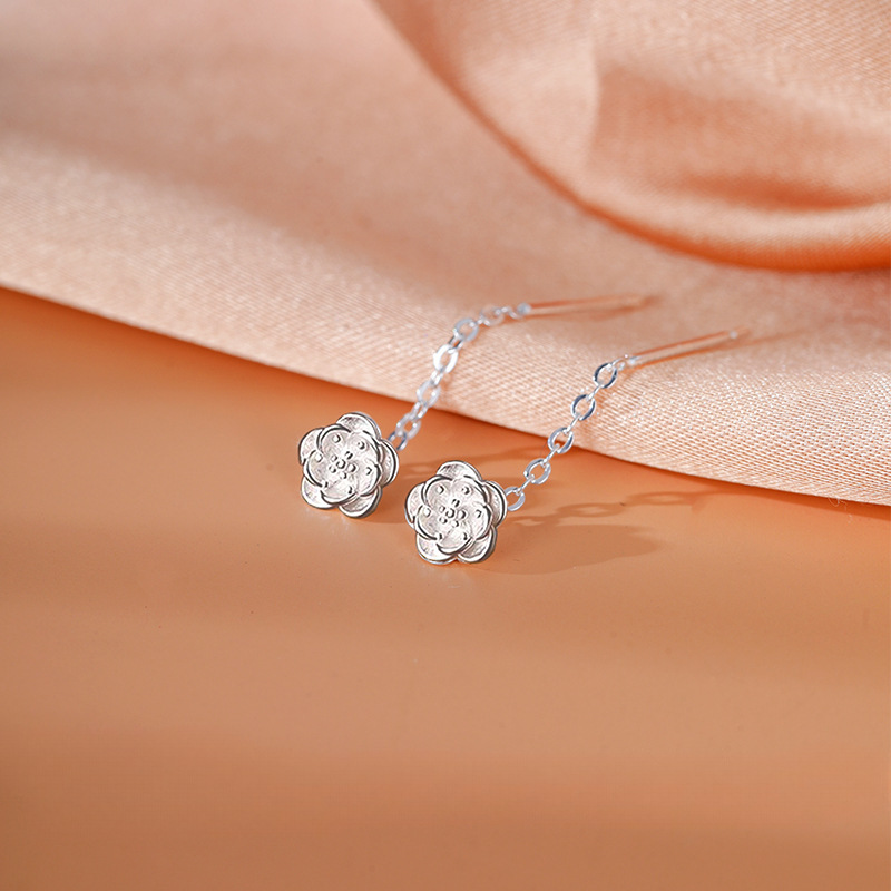 925 plata esterlina camellia orejas agujeros de orejas pendientes de nicho diseño de plata esterlina orejas mujeres 2024 nuevas joyas