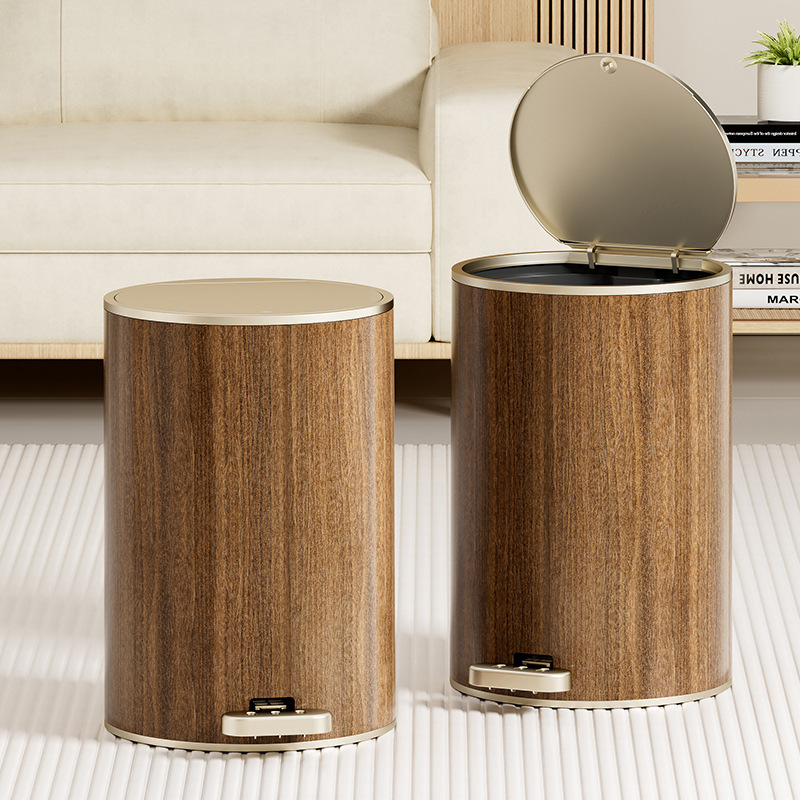 2026 High-End Trash Can with Lid, Odor Isolation, Household Use, Foot Pedal, Dual Opening, Wood Grain, Retro Style Trash Bin
