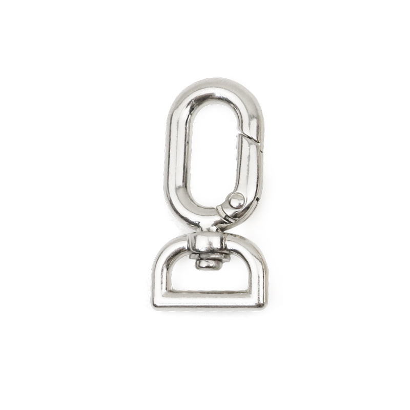 En stock bolsa de ropa hardware gancho hebilla aleación de zinc colgante chapado D cola en forma de huevo hebilla bolsa con cadena hebilla de resorte de metal