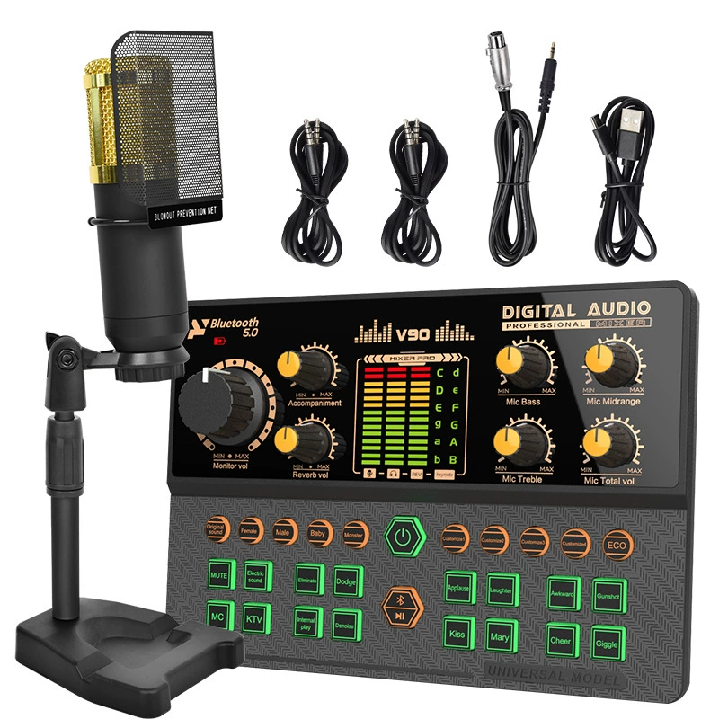 V90 звуковая карта на английском языке 2025 новый трансграничный тюнинг ремикс изменение голоса K песня запись живой микрофон набор