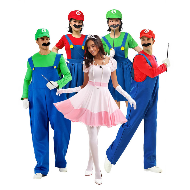 Foreign Trade European and American Halloween Costumes Super Mario Princess Peach Dress Cosplay Game Uniform Couple Costume