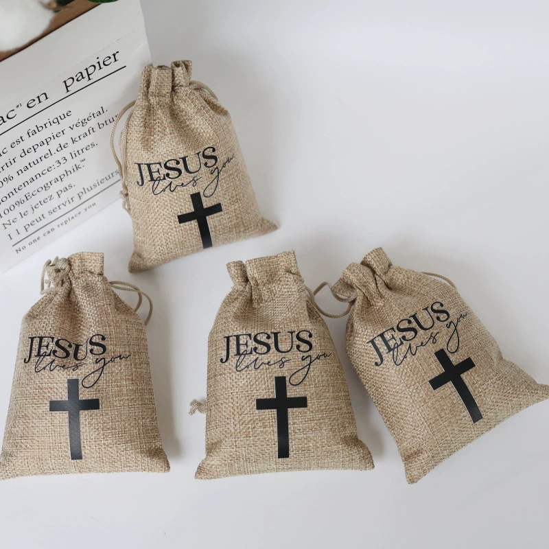 Имитация льна с крестообразным принтом, рождественская подарочная сумка на шнурке, сумка на шнурке для Хэллоуина, тыква, вечерние подарочные сумки