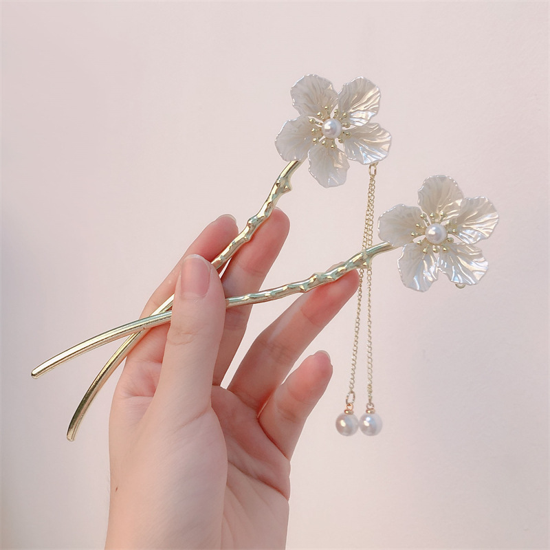 Horquilla de borla de flor de perla de estilo antiguo horquilla de pelo de nicho femenino paso a paso nuevo cheongsam chino Hanfu horquilla de pelo