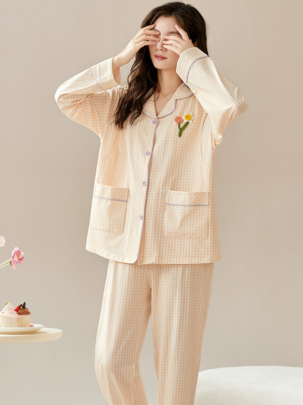 Pure Cotton confinement clothing for women breastfeeding spring and autumn baby mom cardigan lapel long sleeve trousers maternity home wear