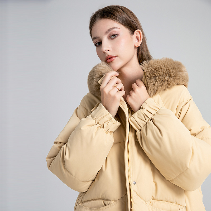 Parka oversized de damă cu glugă din blană artificială și șnur_voghion.com