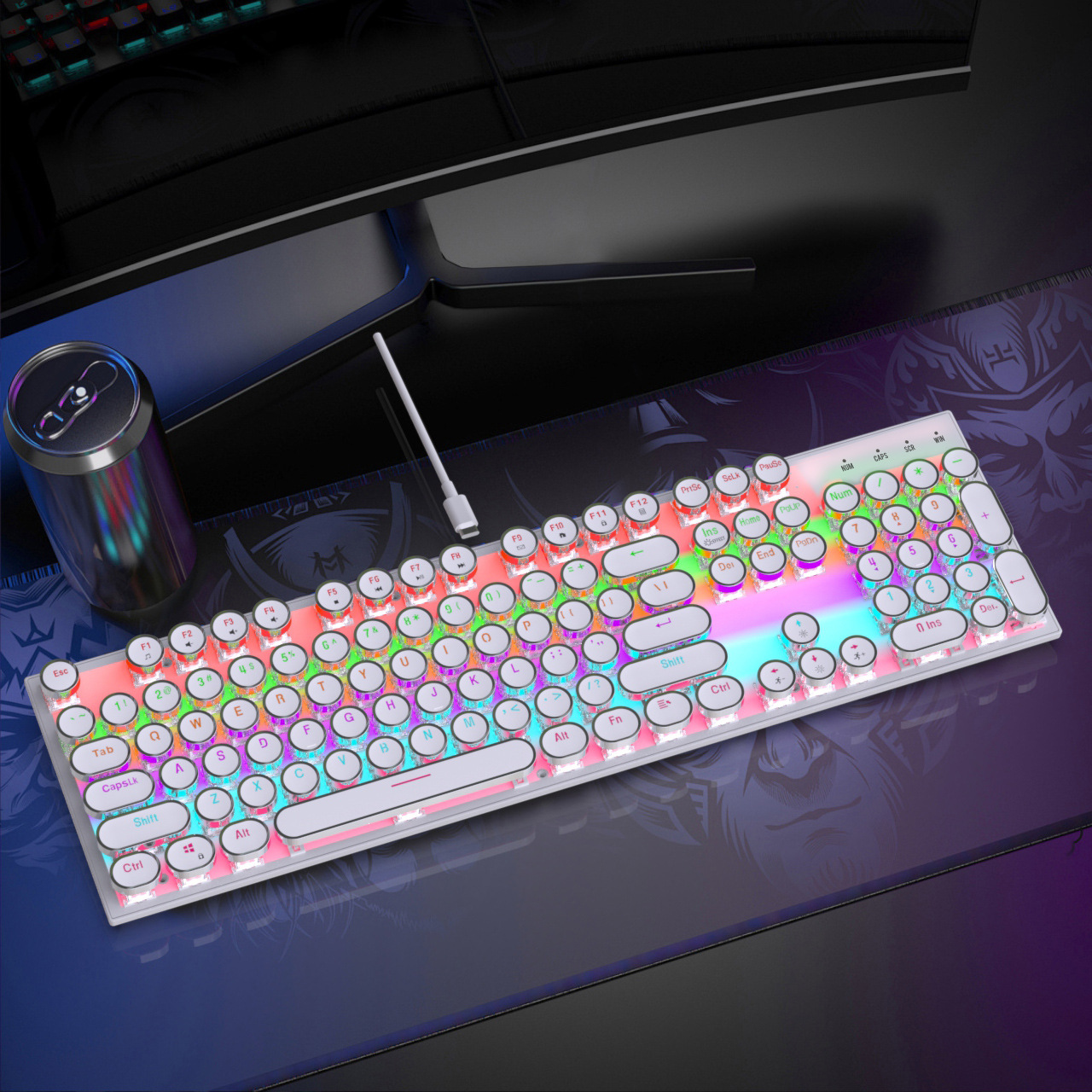 Transfronterizo directo retro punk vapor chapado perilla luminosa teclado mecánico cableado enchufe y extracción de eje verde juegos de computadora