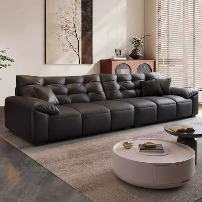 意式黑熊真皮沙发客厅家用简约现代客厅中小户型直排轻奢奢华皮艺