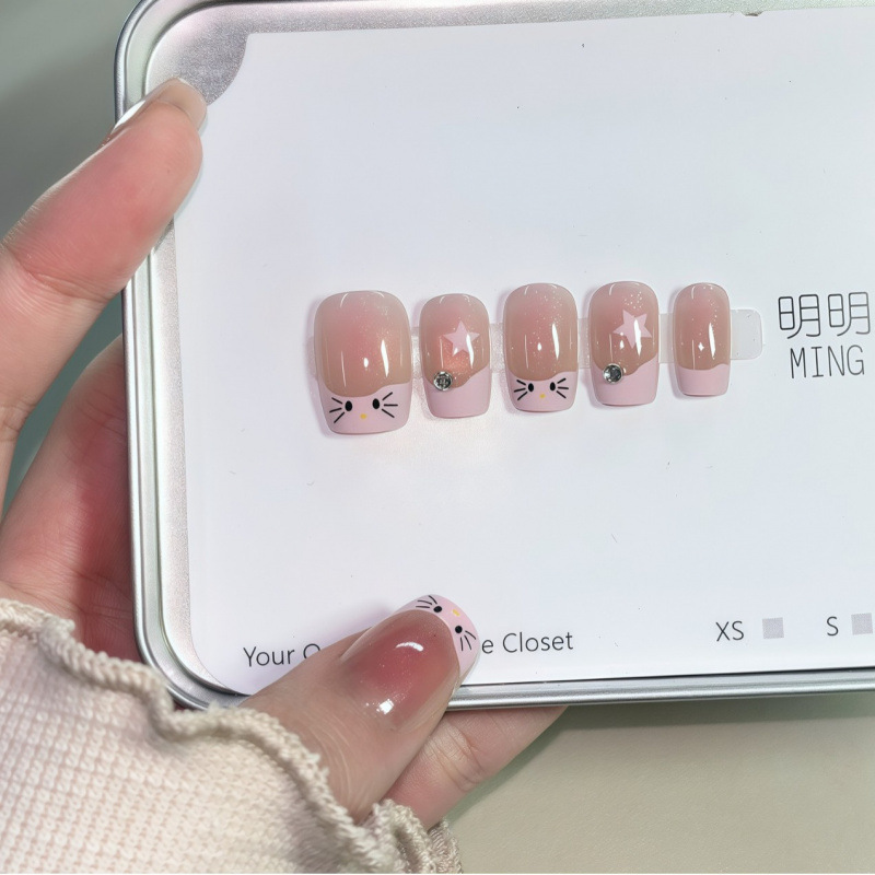 渐变法式kitty猫纯手工手绘可爱风小短甲甜酷星芒五星手工穿