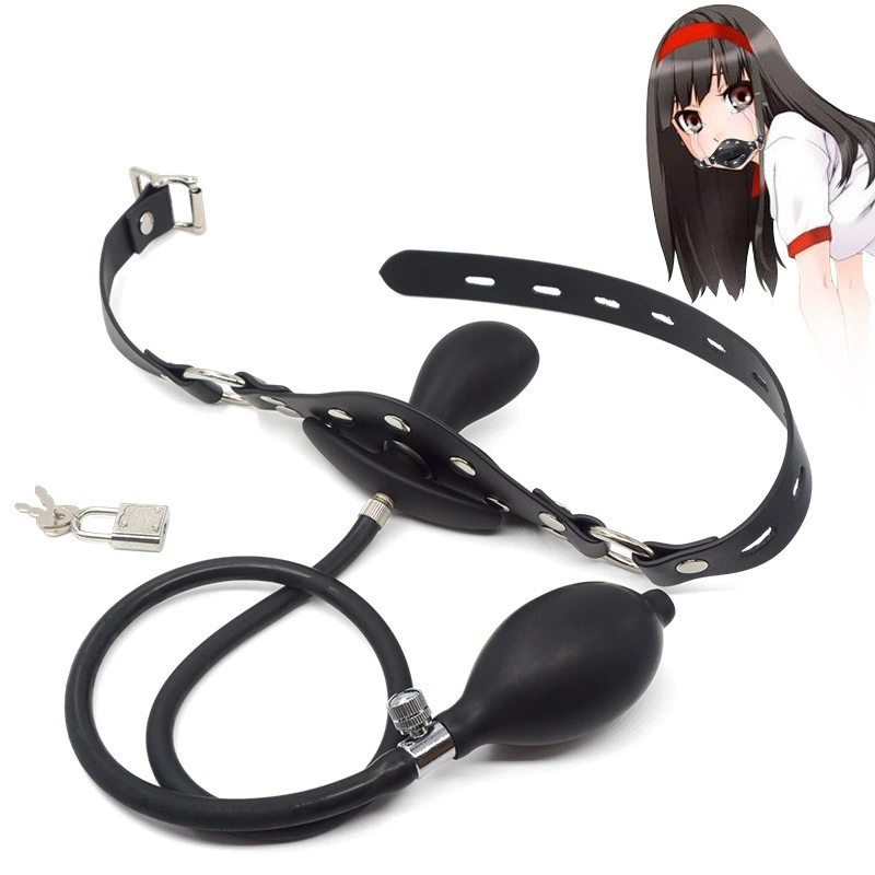Inflatable Ball Gag, Silicone Mouth Plug, Adjustable Straps or Strapless, BDSM Training Tool