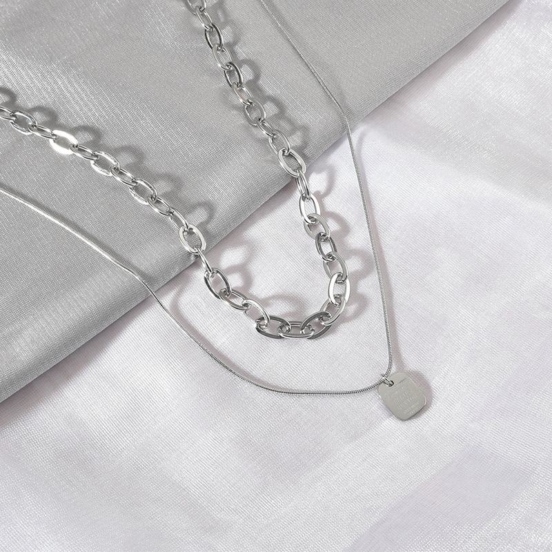 Layered Necklaces Classification 201 Stainless Steel Chain Material Vacuum Plating 18K Gold Square 201 Stainless Steel Streetwear 201 Stainless Steel Layered Necklaces
