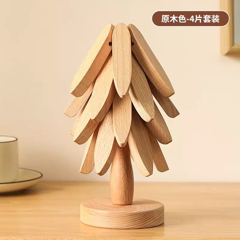 高级感圣诞树隔热垫餐桌摆件创意一棵树实木防烫锅垫折叠杯垫碗垫|undefined