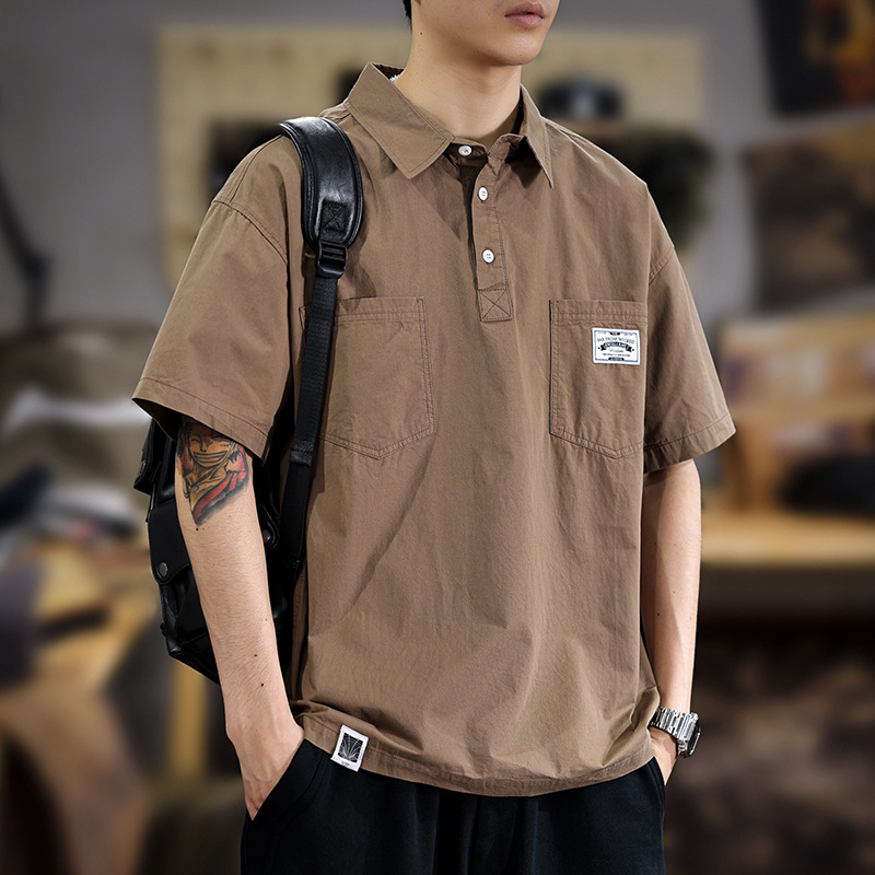 New Summer Outdoor Cotton Thin Casual Short-Sleeved Shirt Men's American Fashion Brand Handsome Workwear Polo Shirt Shirt