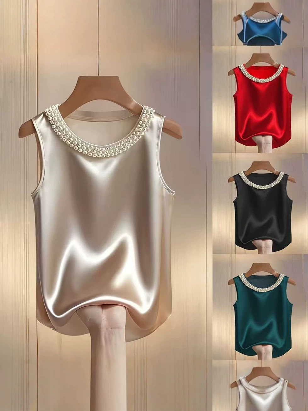 Summer elegant shirt with a round collar sleevless