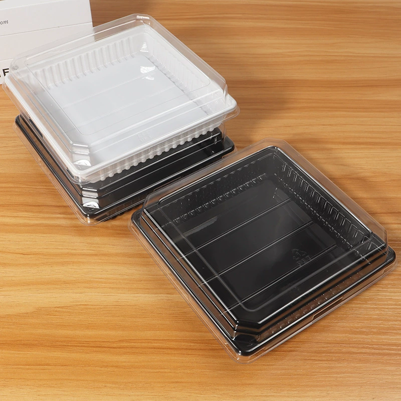 Оптовая продажа, упаковка для выпечки, квадратная прозрачная крышка, черная нижняя коробка, родная коробка для куриного торта, яичного рулета, слоеная коробка для торта в стиле Бекхэм