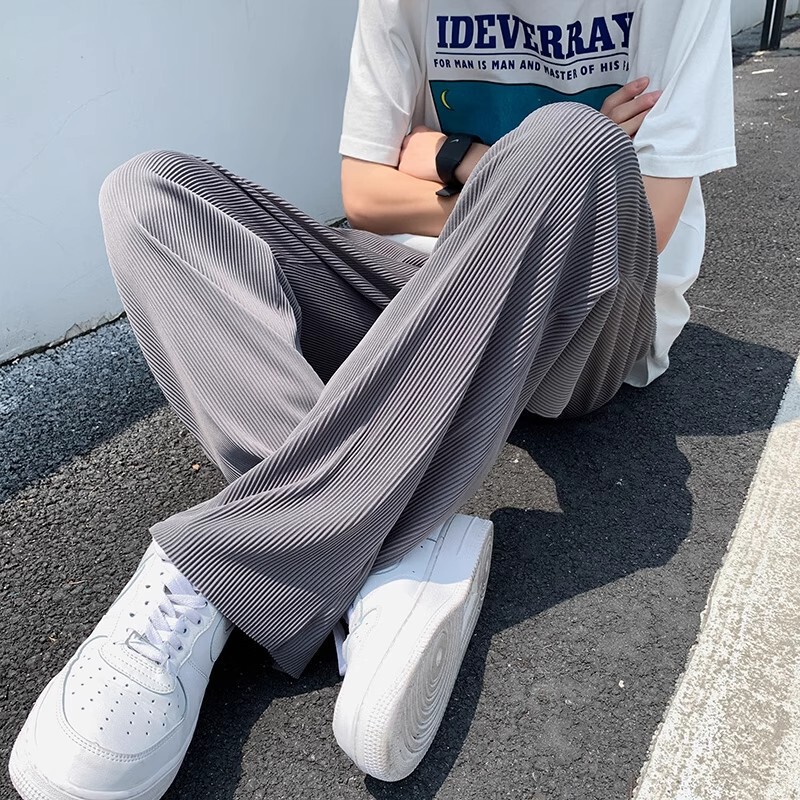 Ice Silk Wide-Leg Pants for Men, Summer Thin Style, Drapey Straight Casual Pants, Loose Korean Style Trendy Couple's Versatile Long Pants