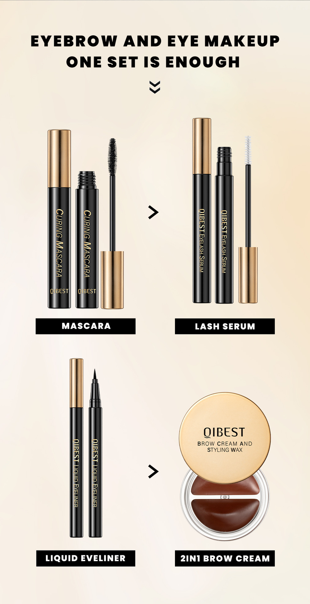 QIBEST Eyebrow and Eye Makeup Set is waterproof, sweat-proof, and does not easily smudge. It offers long-lasting, natural, and three-dimensional eye makeup Specification drawing