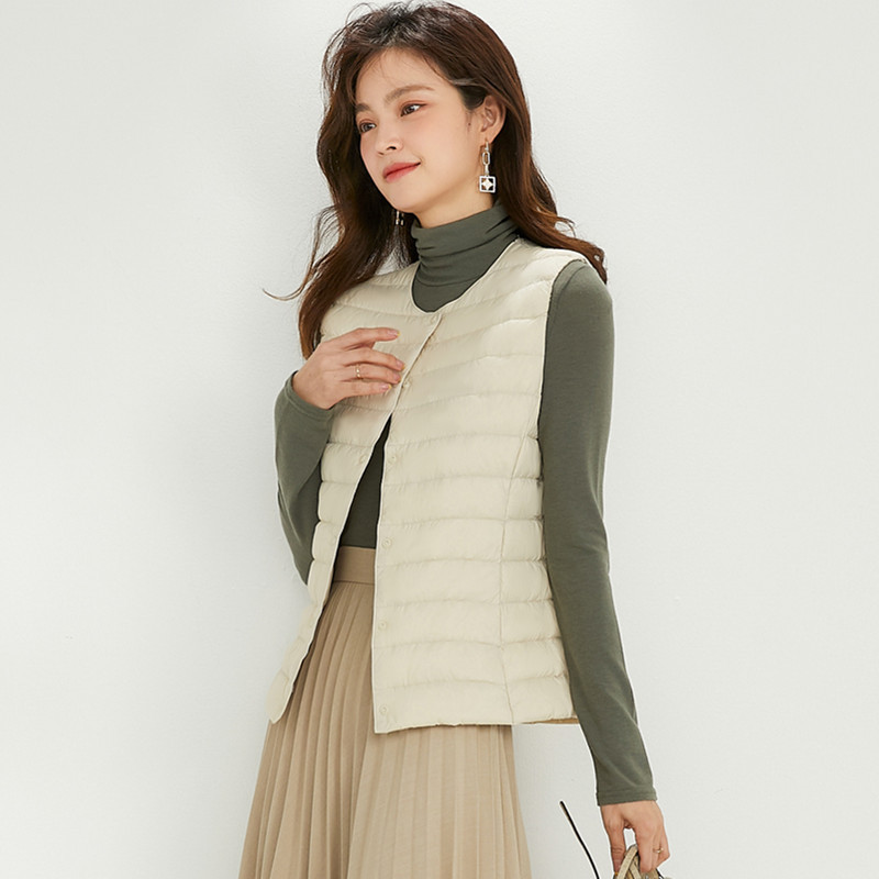 2026 Women's 90% down Lightweight Round Neck V-Neck Inner Layer down Vest Gilet Plus Size