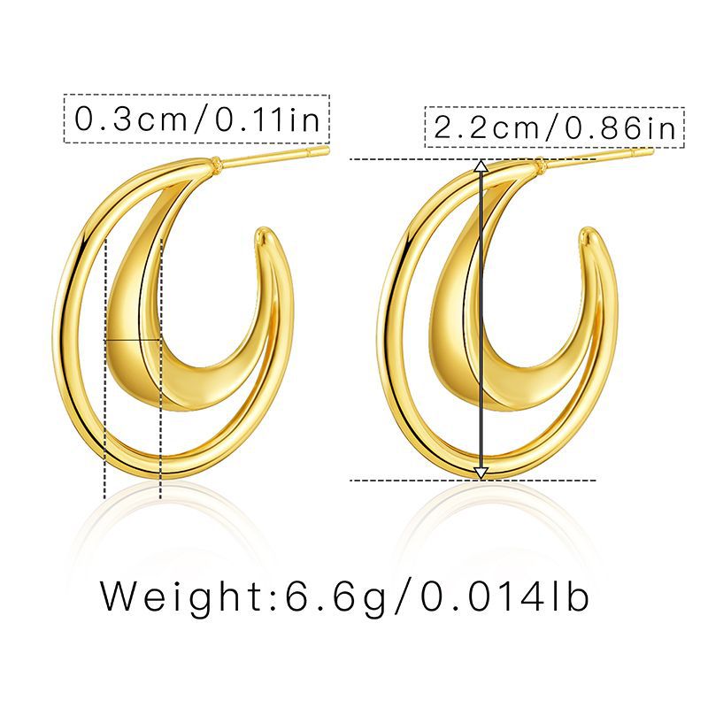 European And American C-shaped Smooth Circle Copper Plated 18k Real Gold Geometric Earrings display picture 1