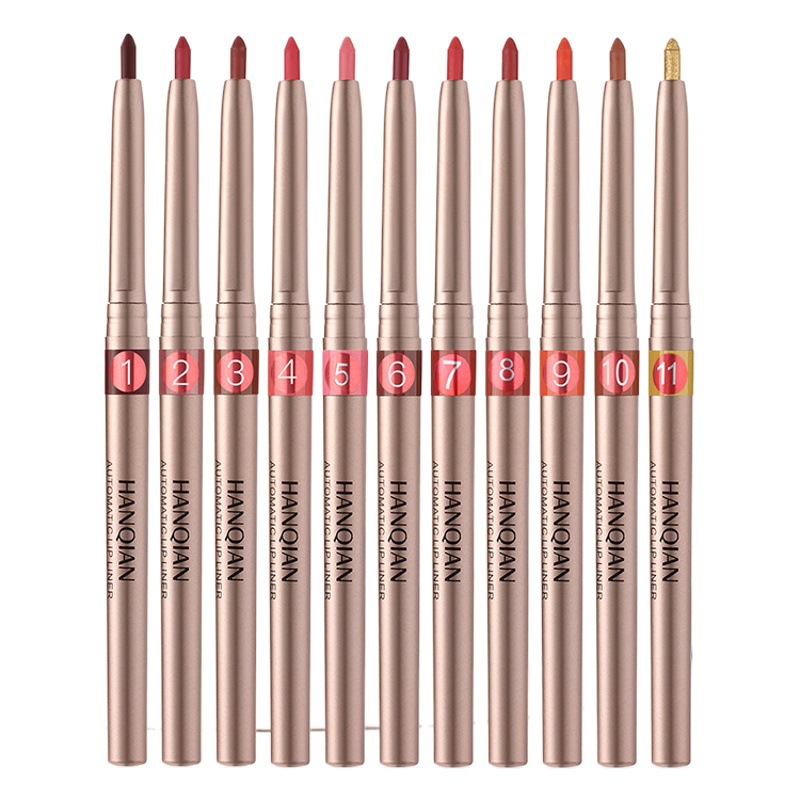 Han Qian automático giratorio labio pluma impermeable de larga duración no marcado delineador de labios pluma principiante cosméticos labio base lápiz labial