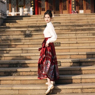 Red Horse Face Dress suit 2024 New Improved New Chinese Hanfu Engagement Dress Retro Chinese Style Skirt