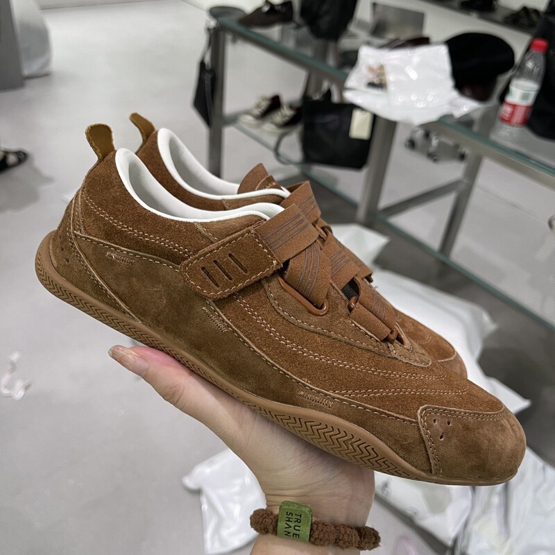 牛皮版~新款运动休闲小众设计感真皮魔术贴德训鞋运动风阿甘鞋女|undefined