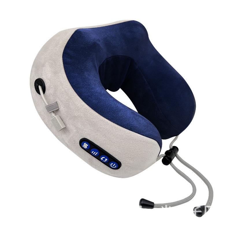 almohada eléctrica portátil de cuello en forma de U con almohada de memoria de algodón elástica, masaje relajante para la columna cervical en viaje de negocios