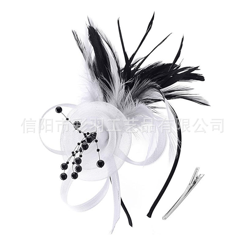 Amazon's new European and American bridal mesh feather headpiece, vintage headpiece for horse racing festivals, performance headpiece, hair accessory, headband