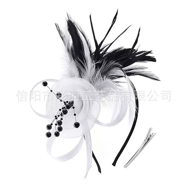 Amazon's new European and American bridal mesh feather headpiece, vintage headpiece for horse racing festivals, performance headpiece, hair accessory, headband