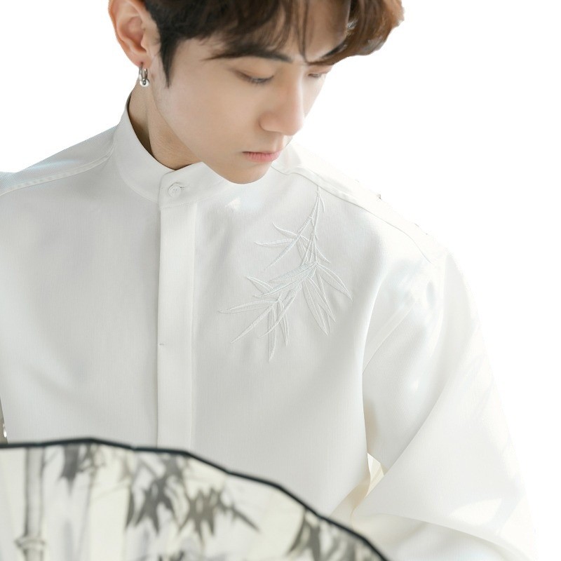 Shirt, retro long-sleeve, black trousers, Chinese style 5
