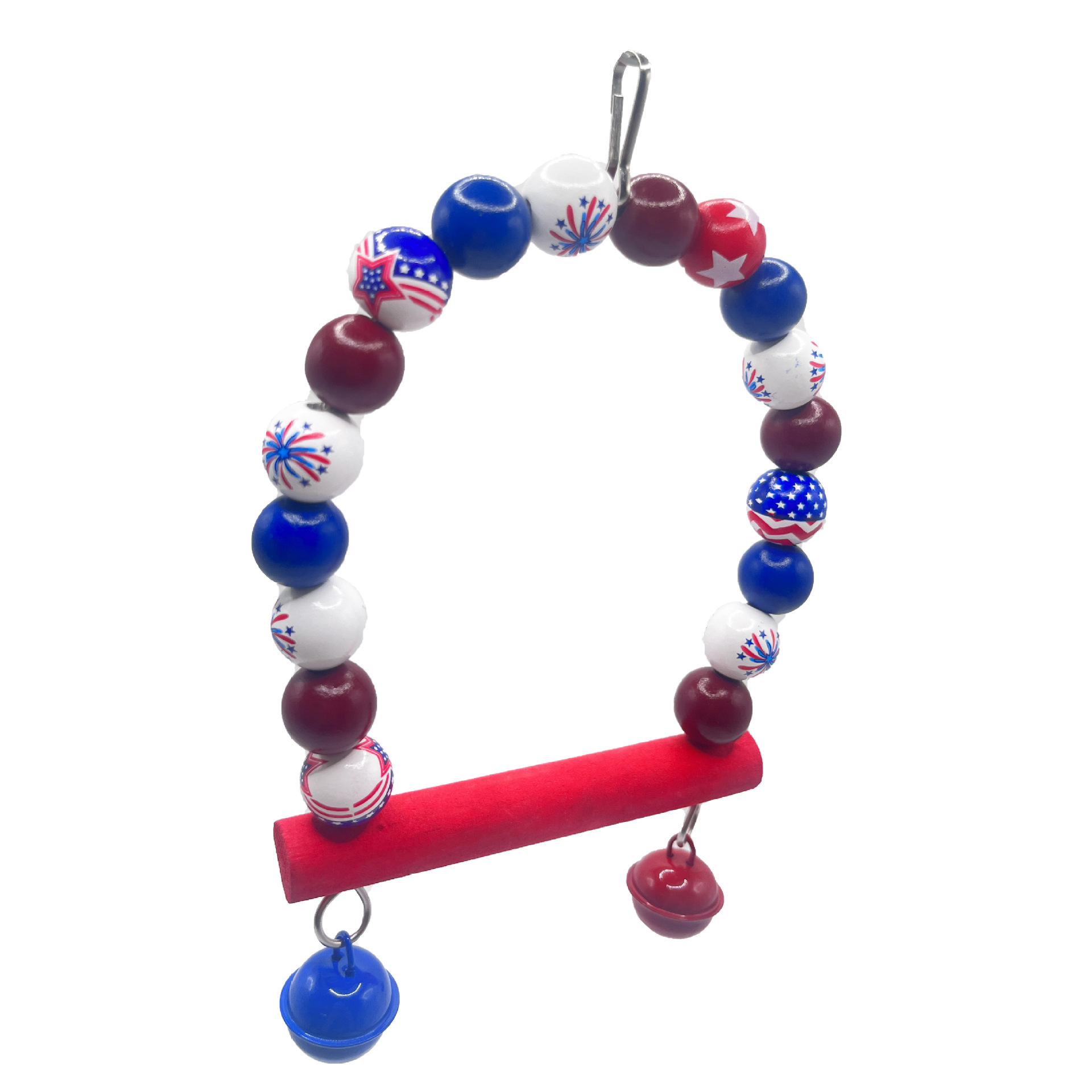 Nuevos productos transfronterizos Día de la Independencia de EE. UU. Tema Decoración navideña Pájaro de colores Columpio Pájaro Juguete Pájaro Accesorios para jaula de pájaros