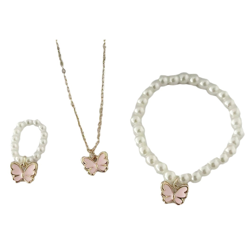 Nuevo traje de joyería para niños populares transfronterizos gota aceite mariposa encanto perla pulsera pendientes collar joyería para mujeres