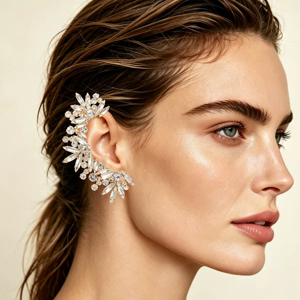Luxurious, full-rhinestone right ear cartilage clip, cross-border European and American rhinestone earrings, bridal party C-shaped crystal earrings wholesale