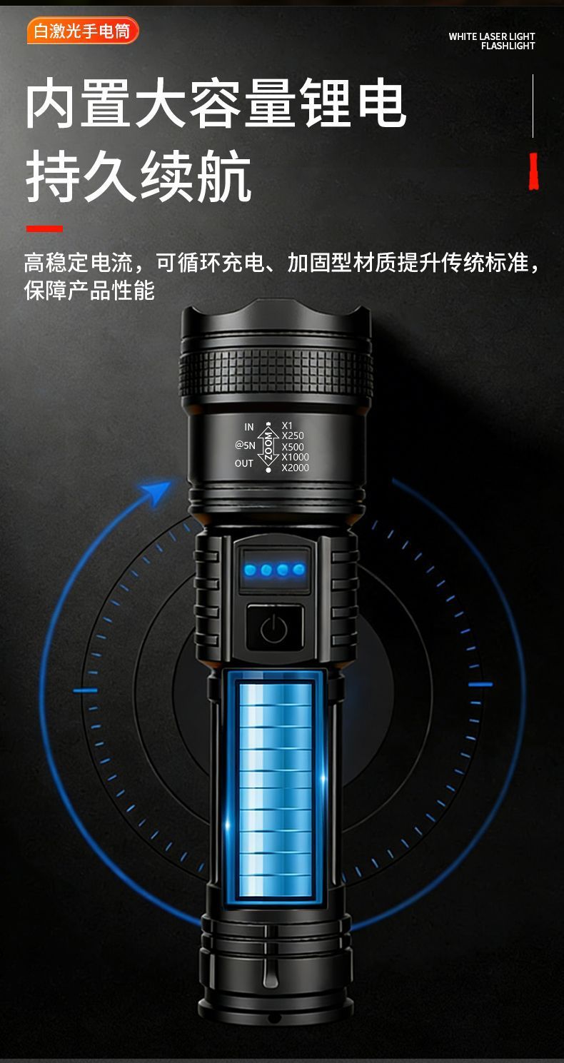 Cross-Border Multi-Functional Strong Light Flashlight with Digital Display, Zoom, Emergency Flashlight, Outdoor Rechargeable Long-Range Portable Flashlight