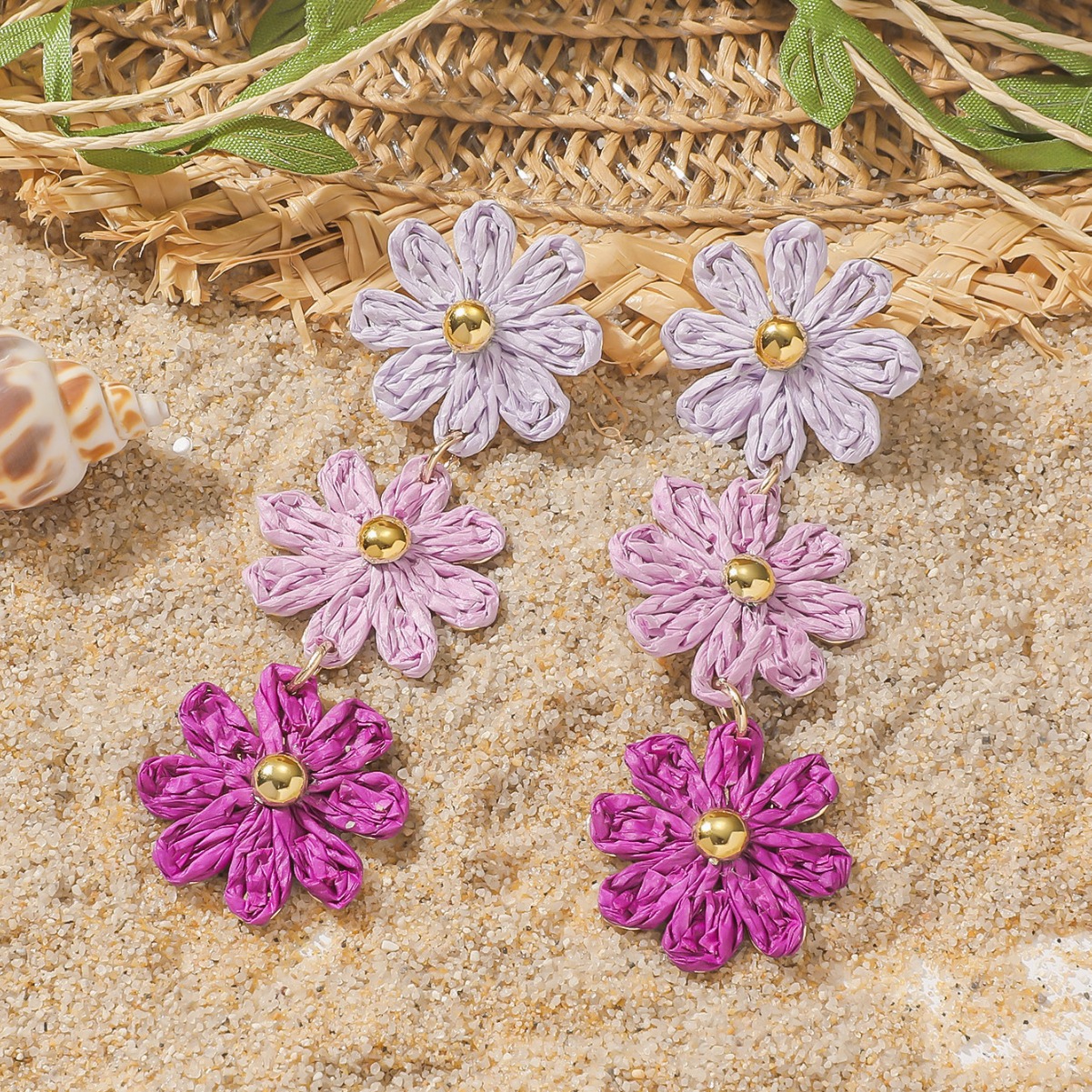 16g Weight Steel needle Ear Needle Material Drop Earrings Classification 1 Pair Quantity Holiday, Daily Occasion raffia, Iron Material Flower Pattern All Seasons Season Women's Gender Pastoral Style 1 Pair Pastoral Flower Raffia Iron Drop Earrings 1