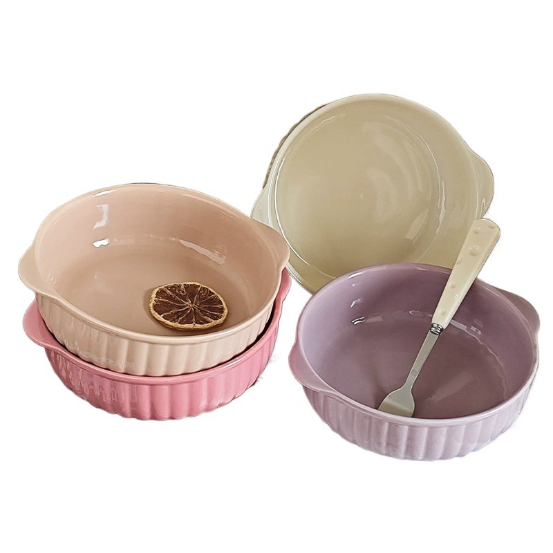 Двойной уши керамическая миска (INS Wind Ceramics), 7.5 дюйма, может использоваться в микроволновке и духовке-гриль, кремовые цвета
