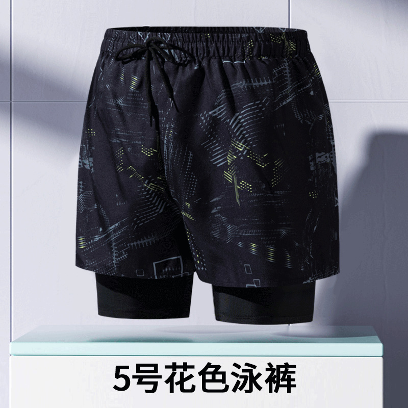 Pantalones de baño de hombre para adultos nuevos anti-vergüenza de doble capa de ángulo plano profesional de secado rápido de moda relajada alta elástica gran tamaño de arena