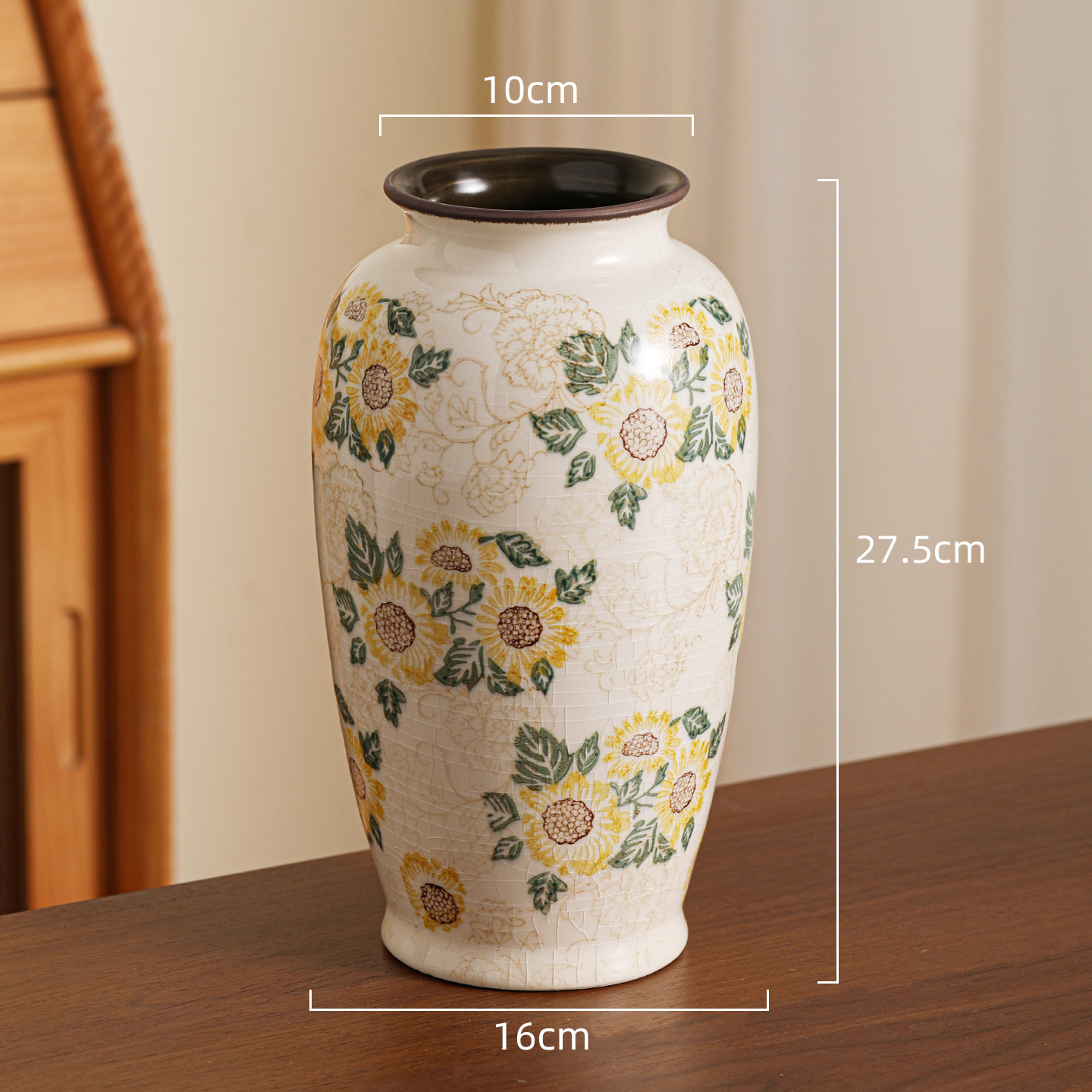 高級感のある新中式レトロな青花磁器、氷割れ模様の緑の花柄花瓶、フラワーアレンジメント、リビングルーム、玄関の装飾品