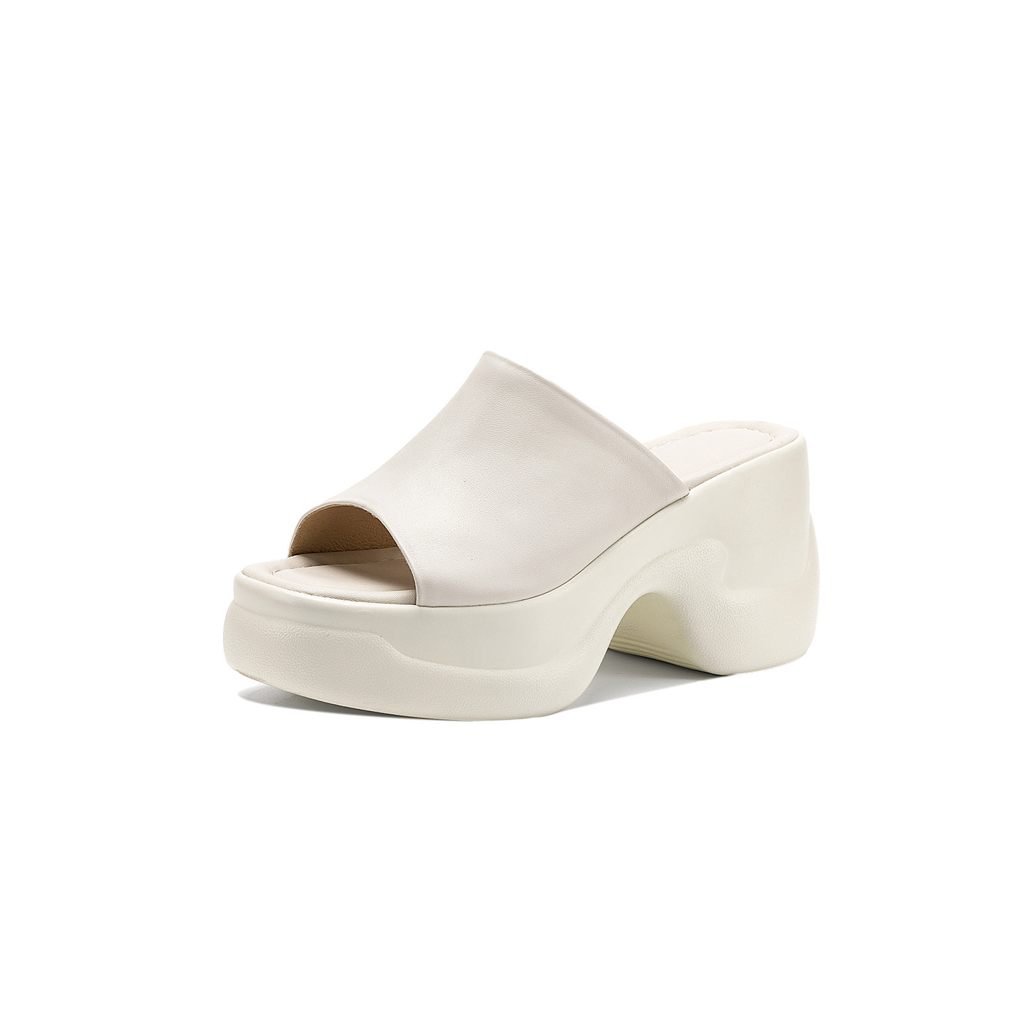 Sandal cao gót nữ đế dày 8,5 cm quai ngang da bò — Da bò trắng gạo chi tiết 31