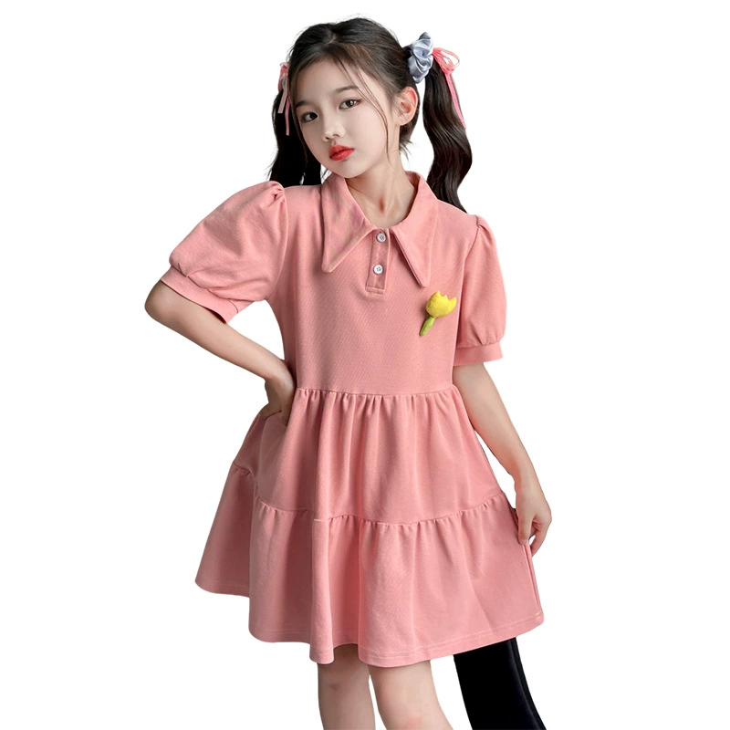 Girls summer college style polo skirt 2024 new children's summer dress little girl fashionable summer skirt