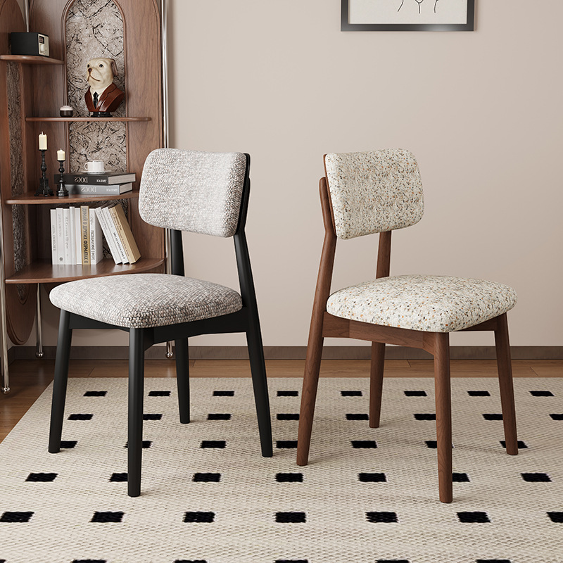 Silla de comedor de madera maciza, cuero de microfibra, restaurante doméstico, silla trasera de tela de algodón y lino, mesa y silla de comedor de hotel, taburete, silla duradera