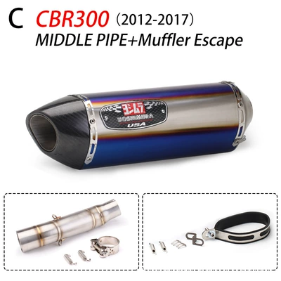 Motorcycle exhaust pipe Series Exhaust Pipe Modified Stainless - cbr300-12-17-middle-section-r77-four-corner-burnt-blue-carbon-head