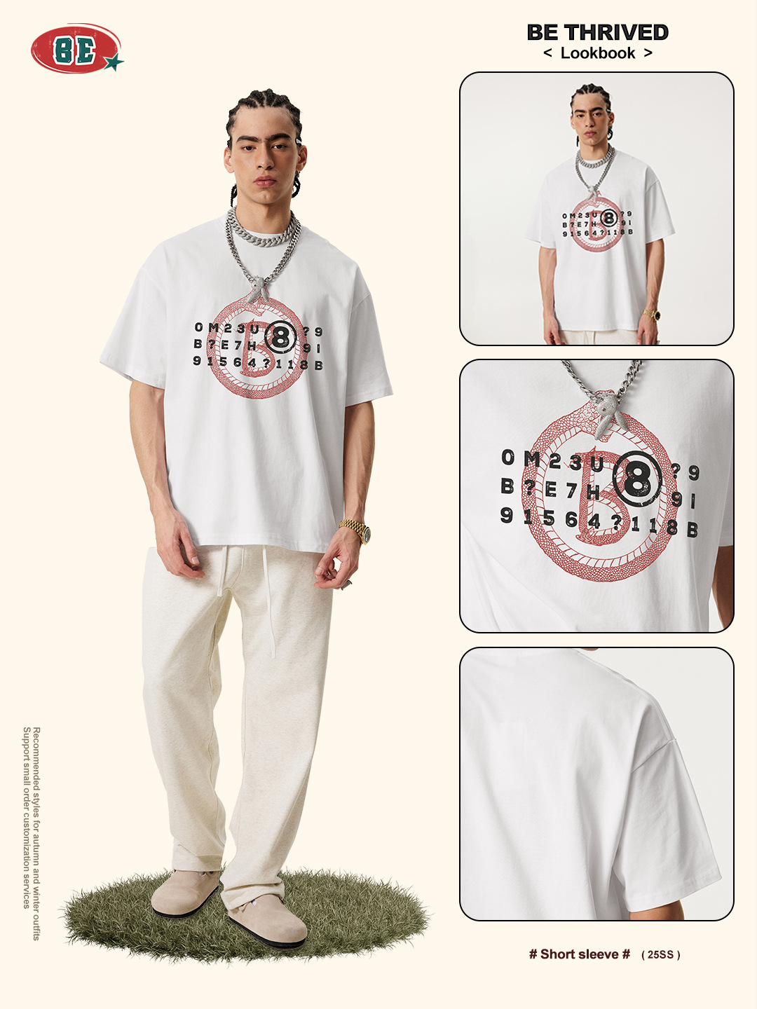Be Hombres| 2025 verano marca de moda americana retro serie de serpiente impresión pareja casual camiseta de manga corta moda masculina image 5