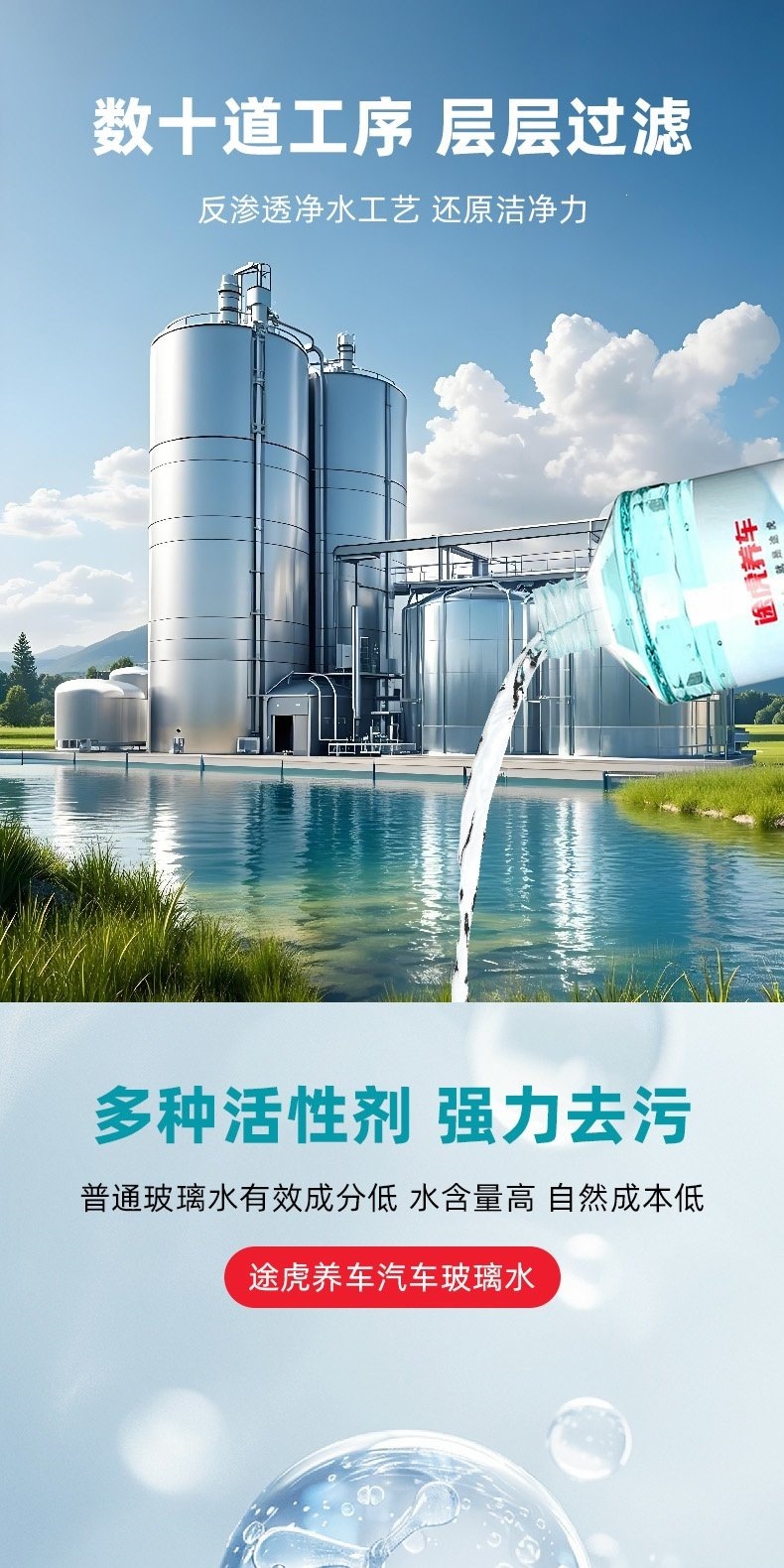 Tuhu Large Bottle Car Windshield Water with Crystal Coating for Oil Film Removal, All-Season Wiper Fluid, 0 Degree