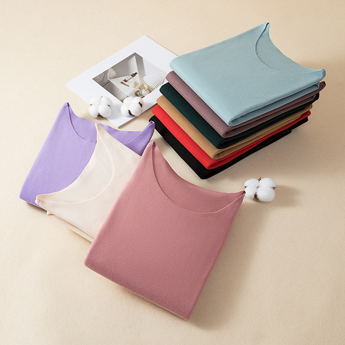 Women's Thick Fleece Long Sleeve Round Neck Innerwear Top with Warm Padding, Winter Plus Size Chunky Knit Sweater