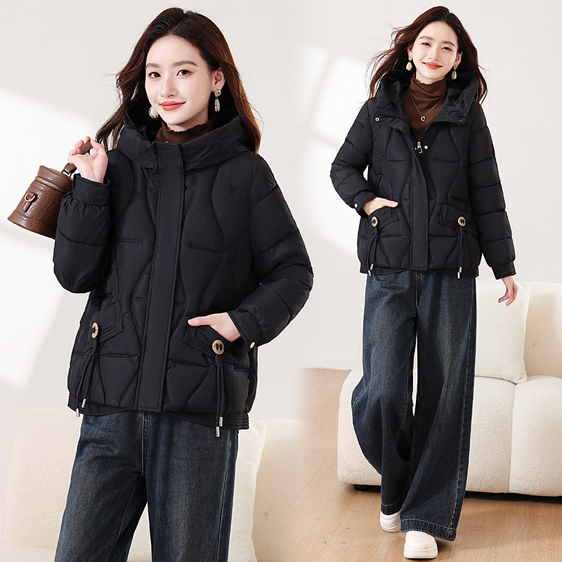 2025 invierno nueva ropa de algodón mujer sombrero corto de moda de cuello pequeño chaqueta de algodón exterior delgada ropa de algodón delgada universal