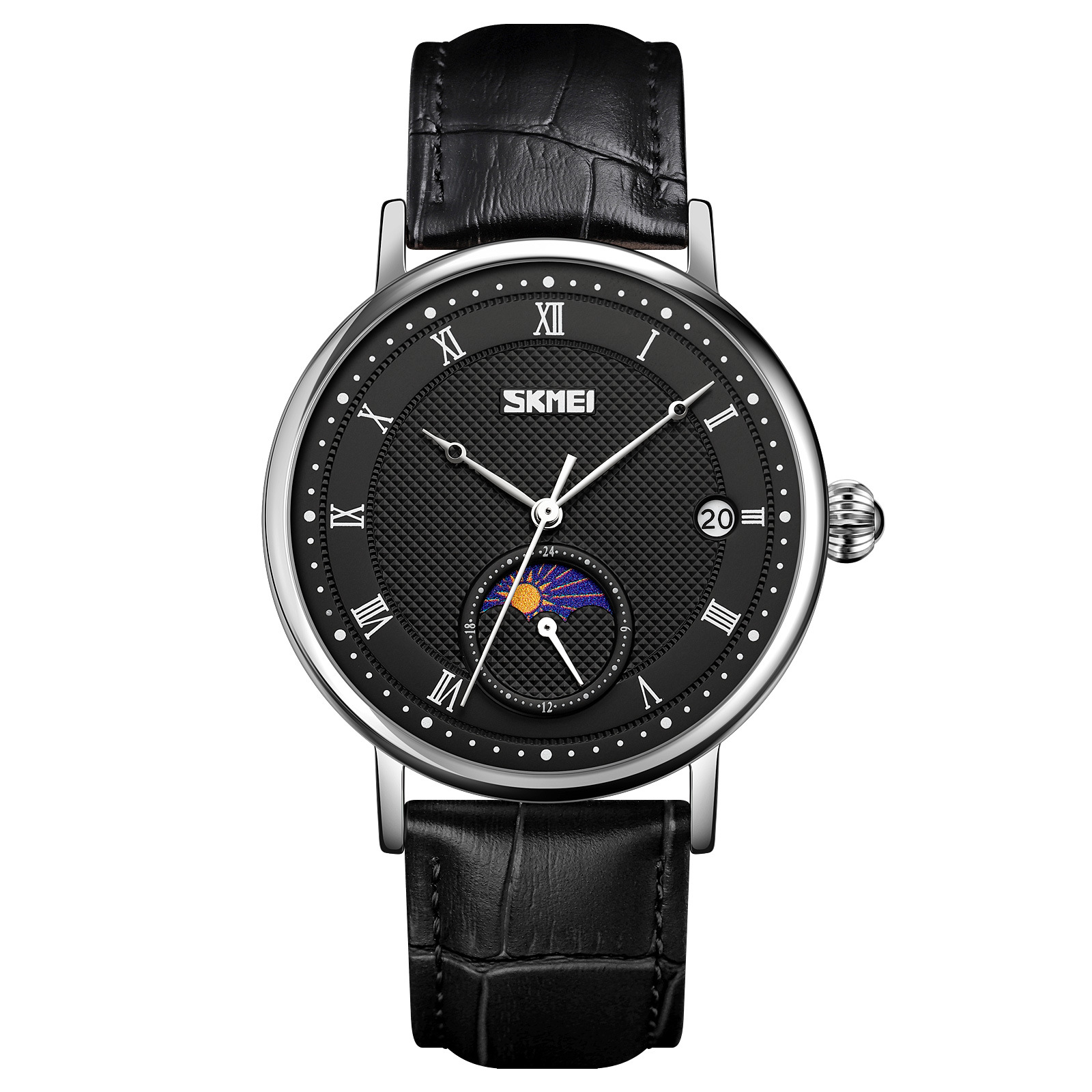 Momento de negocios de los Estados Unidos reloj de hombre correa calendario multifuncional fase lunar relojes de pulsera personalizados transfronterizos fábrica de fuente mayorista
