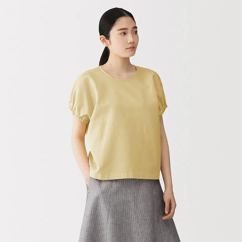 26 New Japanese-Style Unprinted Linen Cotton Pleated Sleeve Blouse Women's Short Shirt Vest Shirt Summer Cool Loose Pullover Shirt