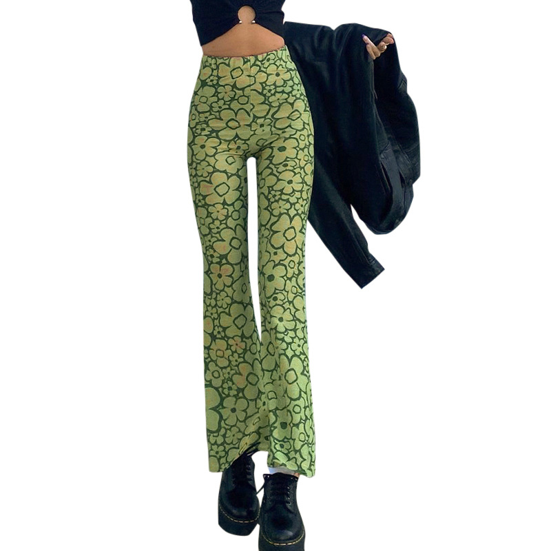 Printed High Waist Wide Leg Bootcut Trousers NSSWF81099