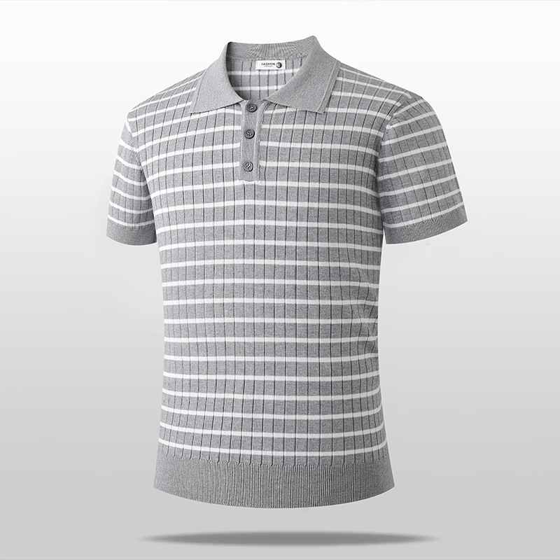 Camisas de polo camisetas de punto de manga corta camisetas a rayas de hombre texturas de alto nivel viejos ganancias de hielo seda verano fábrica transfronteriza al por mayor